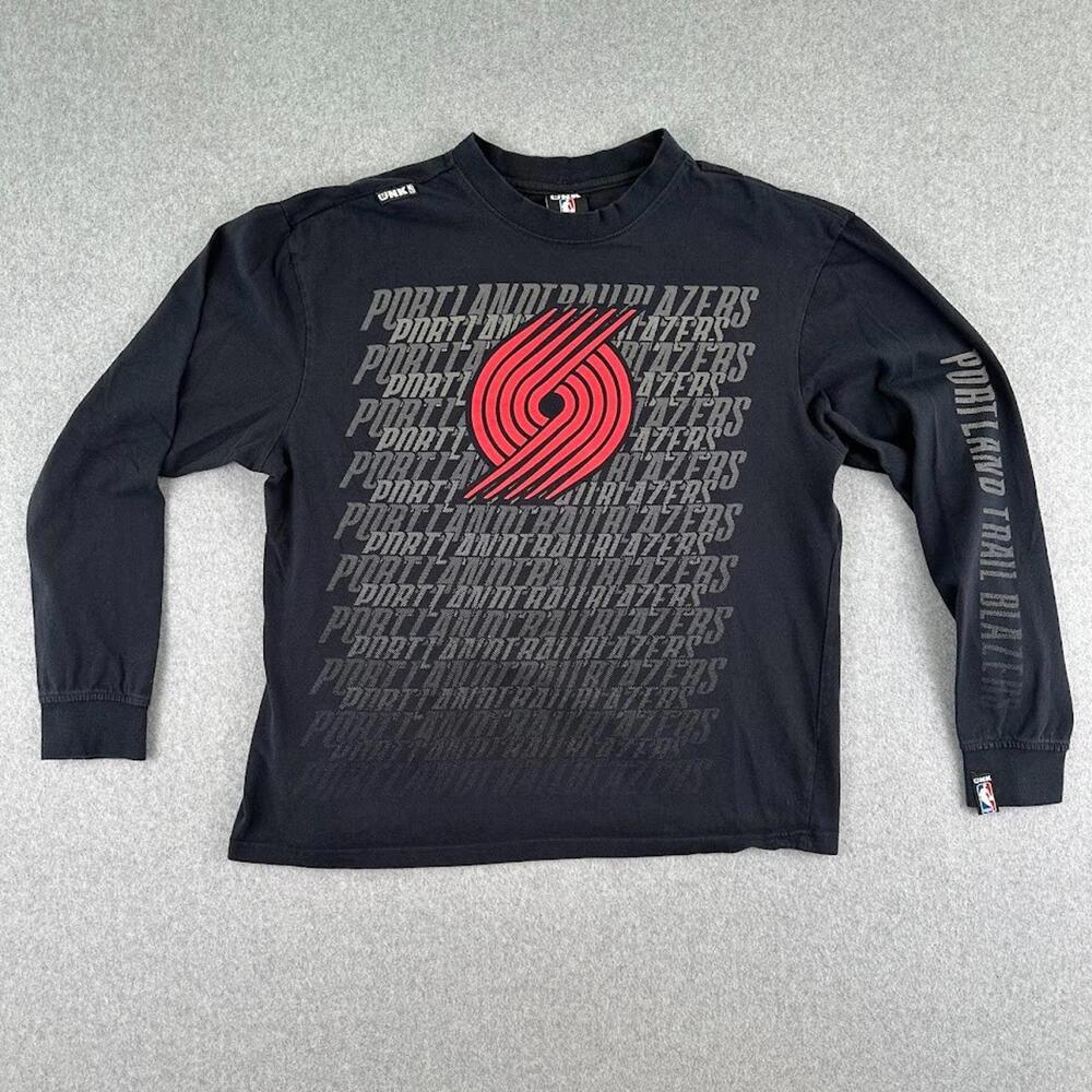 NBA Portland Trail Blazers Crew Neck T Shirt Long‎ Sleeve Men XL Logo Black Red